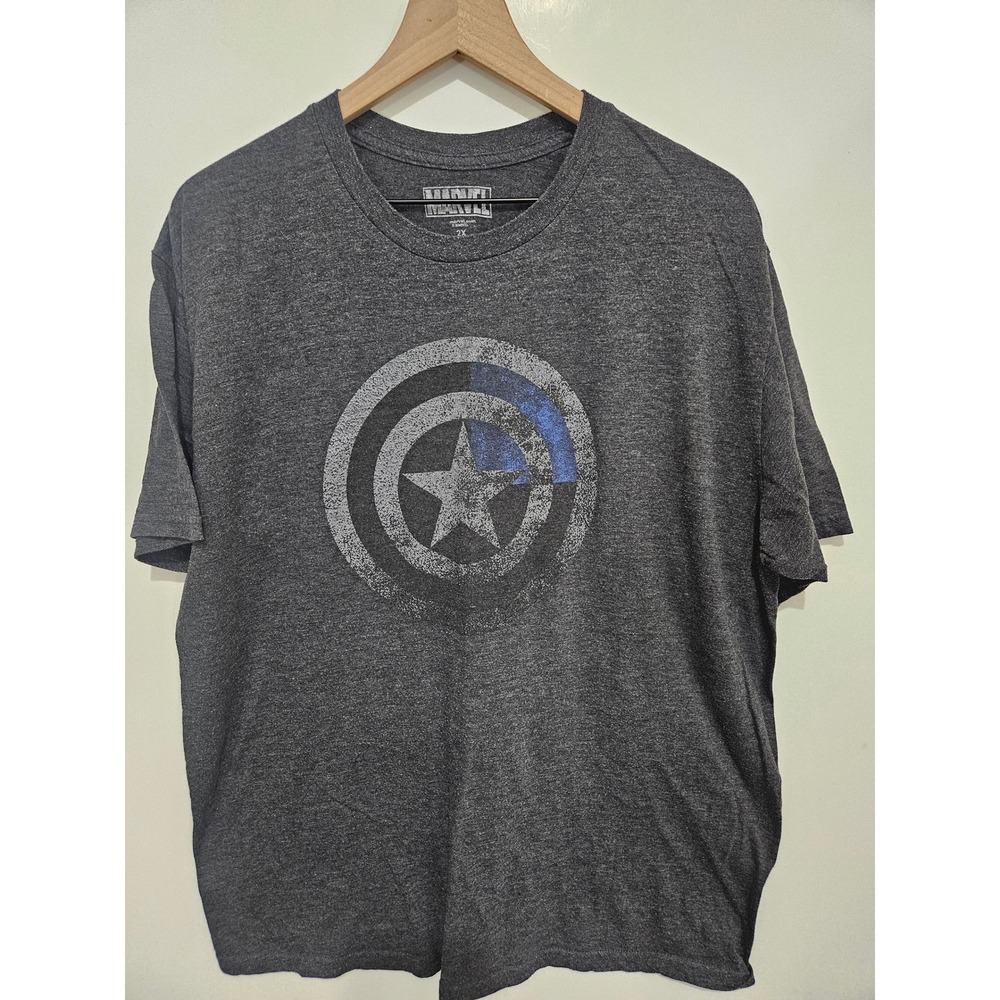 Marvel Captain America Shield Graphic T-Shirt Charcoal Gray Mens 2X Mad Engine
